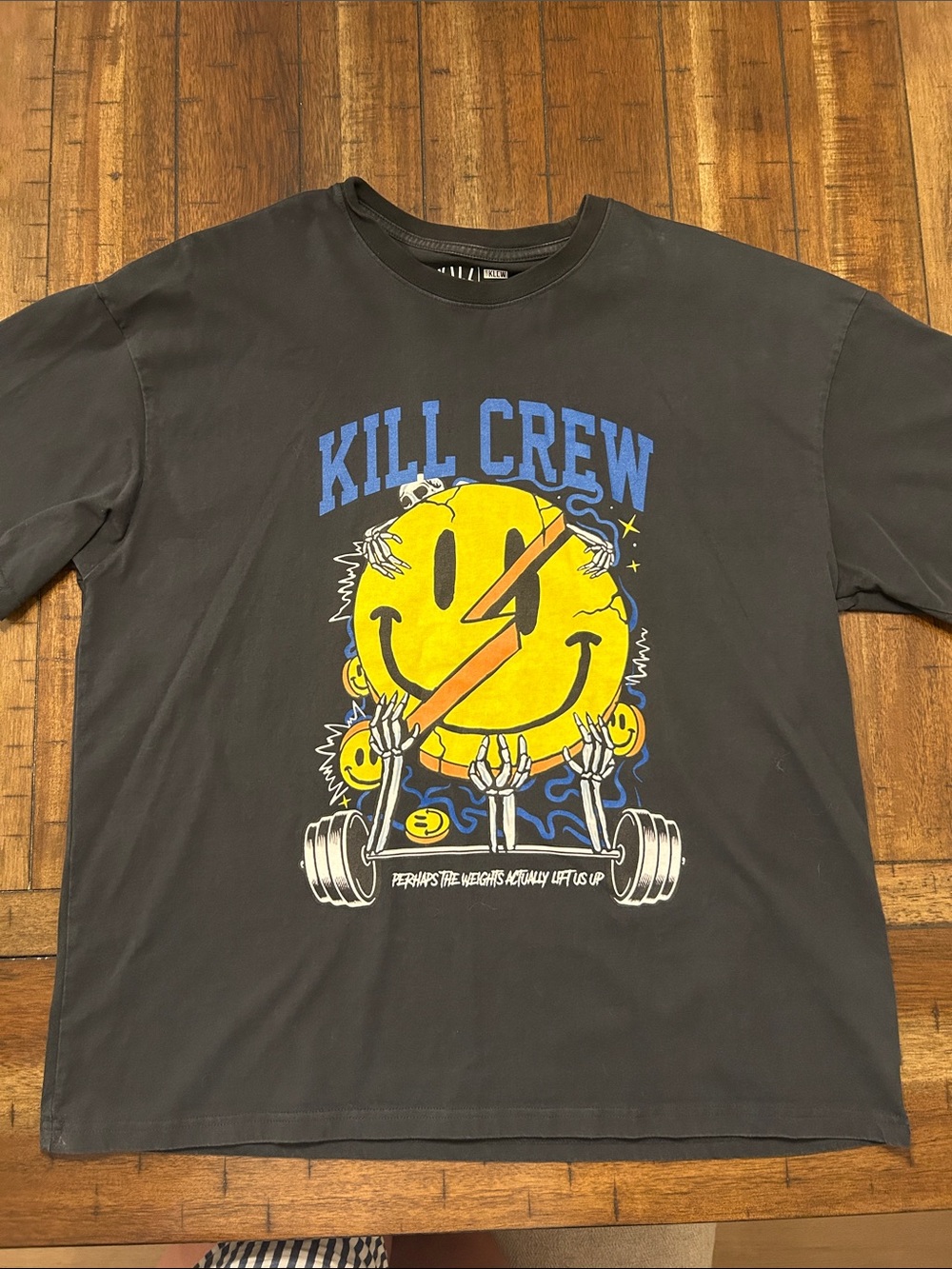 Kill Crew Graphic Tee - Black with Yellow & Blue Print size M